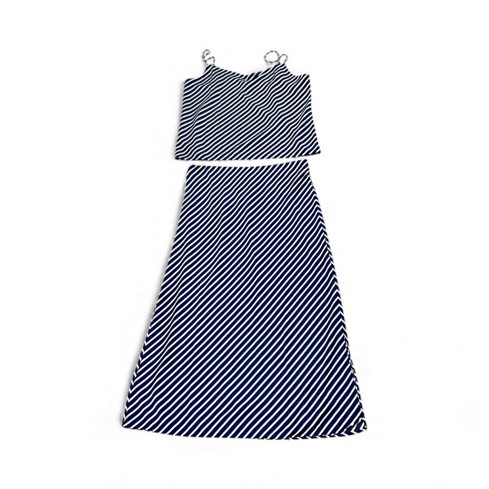 J crew navy & White Striped spaghetti strap blouse & matching skirt size large